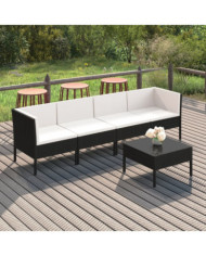 Salon de jardin 5 pcs avec coussins résine tressée noir | Mobilier & Déco