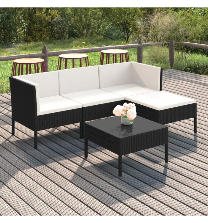 Salon de jardin 5 pcs avec coussins résine tressée noir | Mobilier & Déco
