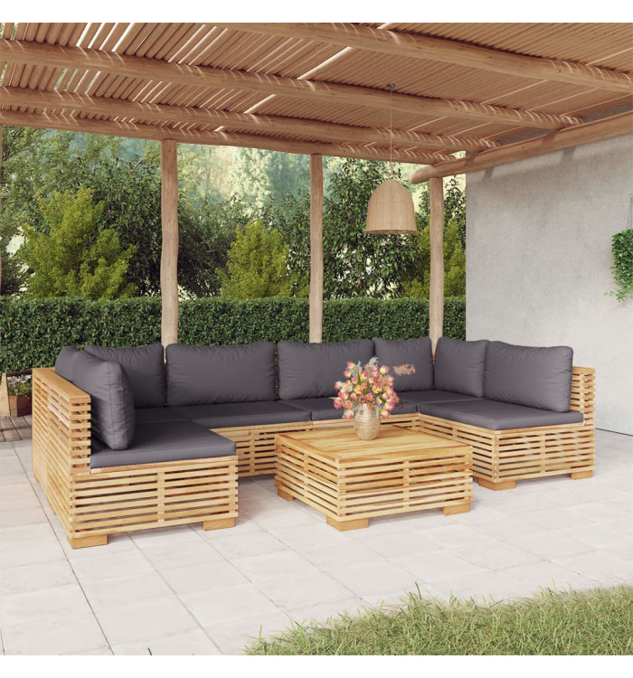 Salon de jardin 7 pcs avec coussins Bois de teck solide | Mobilier & Déco