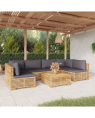 Salon de jardin 7 pcs avec coussins Bois de teck solide | Mobilier & Déco