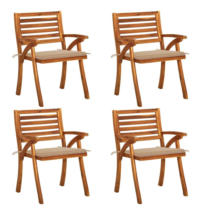 Chaises de jardin avec coussins lot de 4 Bois de teck solide | Mobilier & Déco