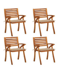 Chaises de jardin avec coussins lot de 4 Bois de teck solide | Mobilier & Déco