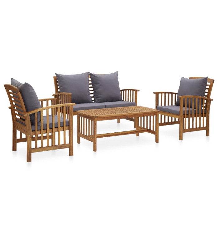 Salon de jardin 4 pcs avec coussins Bois d'acacia solide | Mobilier & Déco