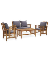 Salon de jardin 4 pcs avec coussins Bois d'acacia solide | Mobilier & Déco