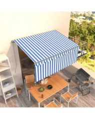 Auvent manuel rétractable avec store 3x2,5 m Bleu et blanc | Mobilier & Déco