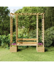 Pergola de jardin avec banc et jardinières Bois de pin imprégné | Mobilier & Déco