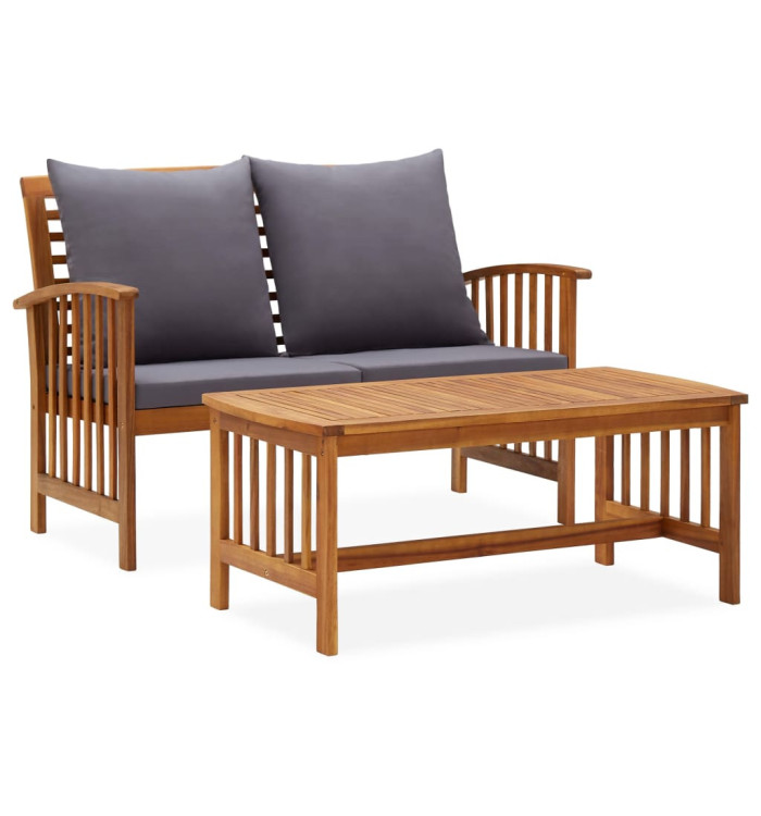 Salon de jardin 2 pcs avec coussins bois d'acacia solide | Mobilier & Déco