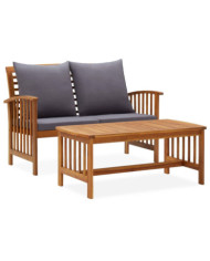 Salon de jardin 2 pcs avec coussins bois d'acacia solide | Mobilier & Déco