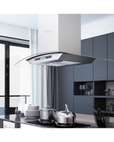 Hotte îlot avec écran tactile LCD et capteur 90 cm 756 m³/h LED | Mobilier & Déco