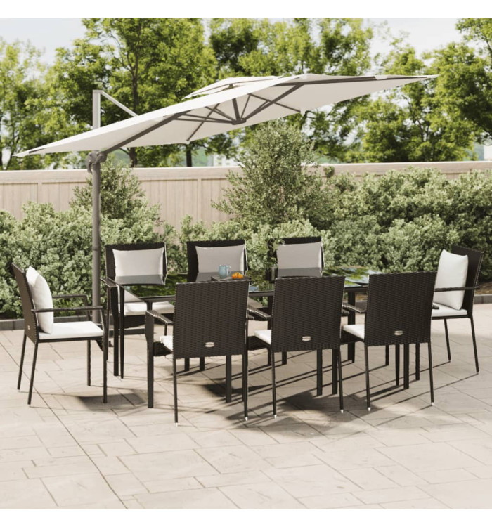 Ensemble à manger jardin 9pcs et coussins noir résine tressée | Mobilier & Déco