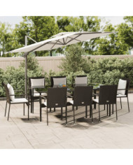 Ensemble à manger jardin 9pcs et coussins noir résine tressée | Mobilier & Déco