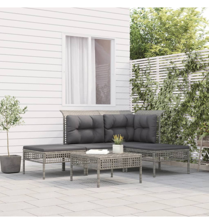 Salon de jardin 5 pcs avec coussins Gris Résine tressée | Mobilier & Déco