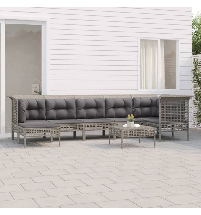 Salon de jardin 8 pcs avec coussins Gris Résine tressée | Mobilier & Déco