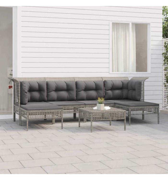 Salon de jardin 7 pcs avec coussins Gris Résine tressée | Mobilier & Déco