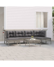 Salon de jardin 7 pcs avec coussins Gris Résine tressée | Mobilier & Déco