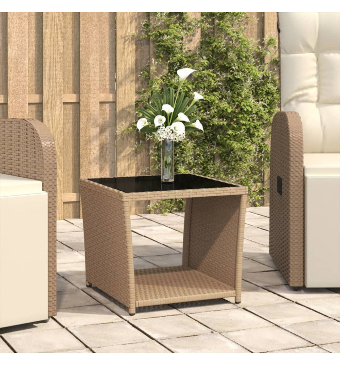 Table à thé dessus en verre beige Résine tressée verre trempé | Mobilier & Déco