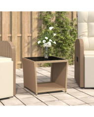 Table à thé dessus en verre beige Résine tressée verre trempé | Mobilier & Déco