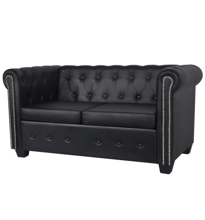 Canapé Chesterfield à 2 places cuir synthétique noir | Mobilier & Déco