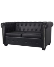 Canapé Chesterfield à 2 places cuir synthétique noir | Mobilier & Déco
