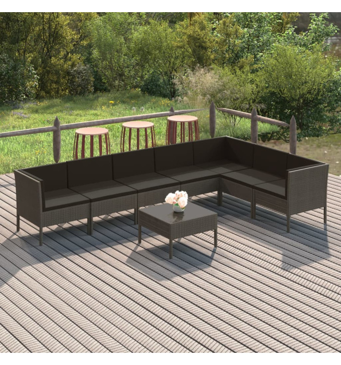 Salon de jardin 8 pcs avec coussins résine tressée gris | Mobilier & Déco