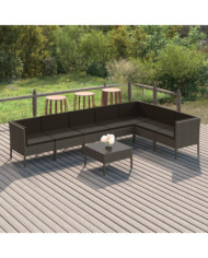 Salon de jardin 8 pcs avec coussins résine tressée gris | Mobilier & Déco