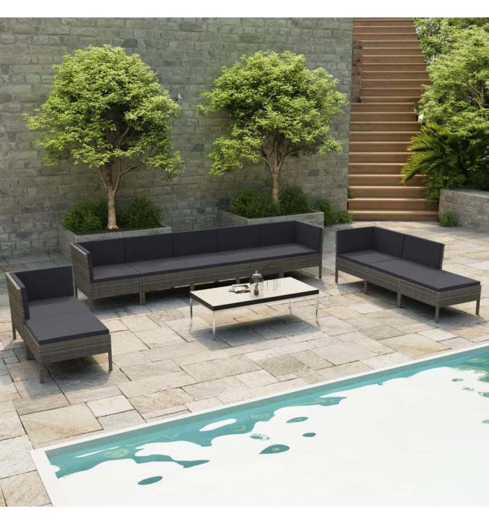 Salon de jardin 10 pcs avec coussins Résine tressée Gris | Mobilier & Déco