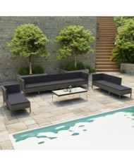Salon de jardin 10 pcs avec coussins Résine tressée Gris | Mobilier & Déco