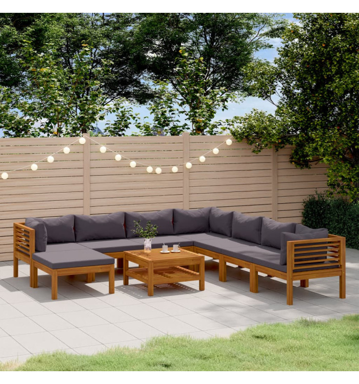 Salon de jardin 9 pcs avec coussin Bois d'acacia solide | Mobilier & Déco