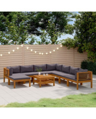 Salon de jardin 9 pcs avec coussin Bois d'acacia solide | Mobilier & Déco