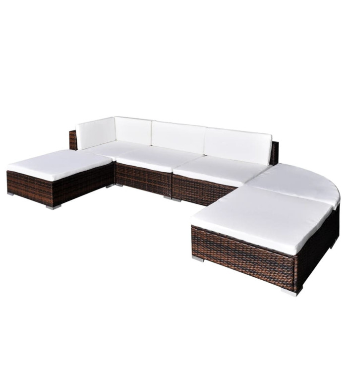 Salon de jardin 6 pcs avec coussins Résine tressée Marron | Mobilier & Déco