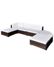 Salon de jardin 6 pcs avec coussins Résine tressée Marron | Mobilier & Déco