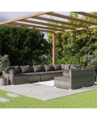Salon de jardin 8 pcs avec coussins Résine tressée Gris | Mobilier & Déco