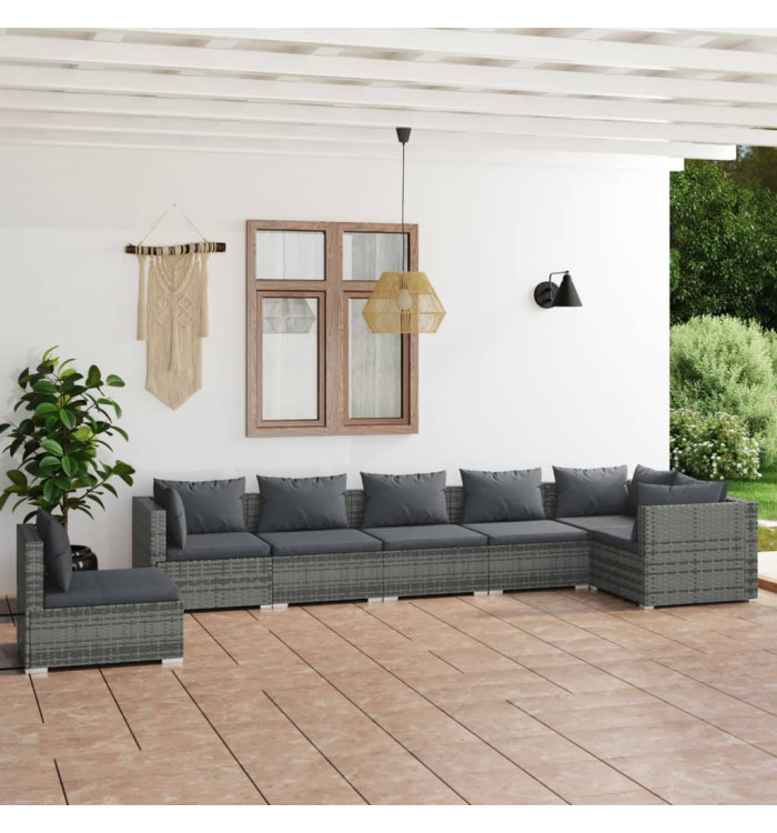 Salon de jardin 7 pcs avec coussins Résine tressée Gris | Mobilier & Déco