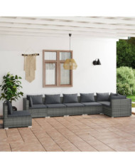 Salon de jardin 7 pcs avec coussins Résine tressée Gris | Mobilier & Déco