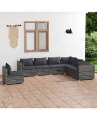 Salon de jardin 7 pcs avec coussins Résine tressée Gris | Mobilier & Déco