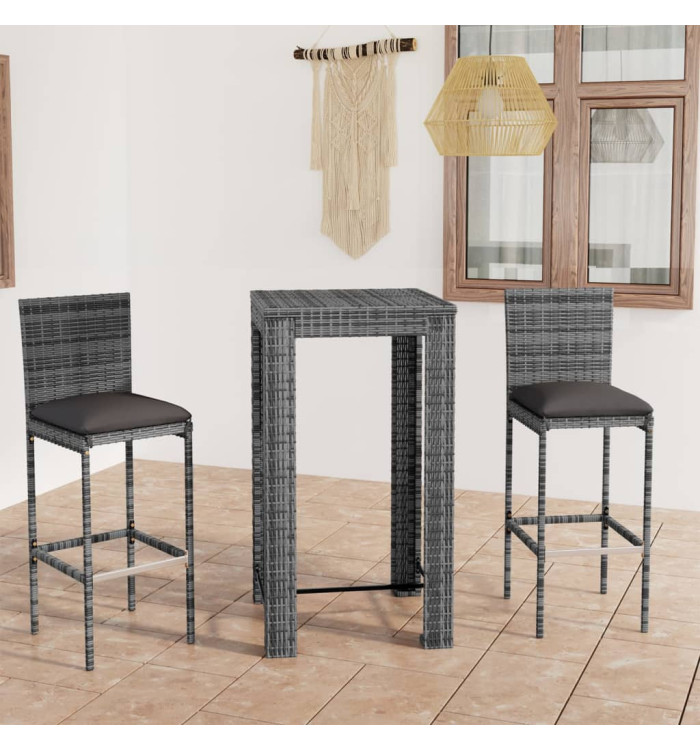 Ensemble de bar de jardin 3 pcs et coussins Résine tressée Gris | Mobilier & Déco