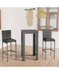 Ensemble de bar de jardin 3 pcs et coussins Résine tressée Gris | Mobilier & Déco