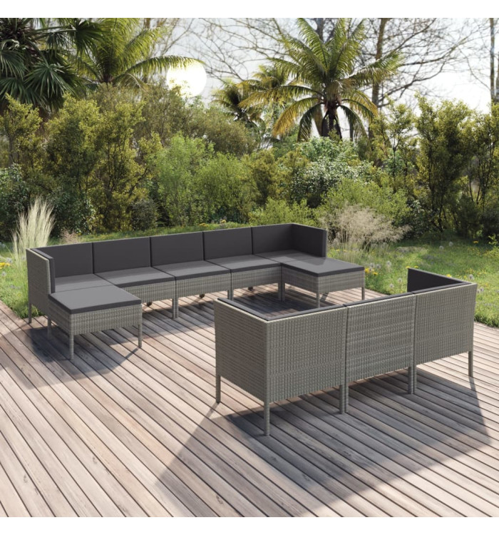 Salon de jardin 10 pcs avec coussins Résine tressée Gris | Mobilier & Déco