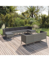 Salon de jardin 10 pcs avec coussins Résine tressée Gris | Mobilier & Déco