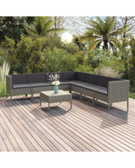 Salon de jardin 8 pcs avec coussins résine tressée gris | Mobilier & Déco