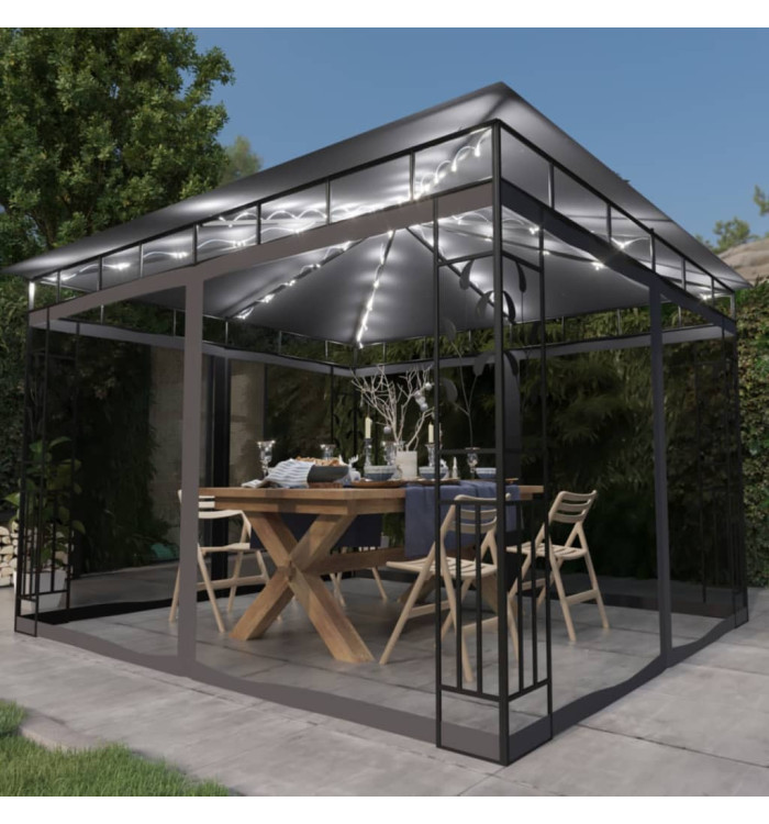 Tonnelle avec moustiquaire et lumières LED 3x3x2,73m Anthracite | Mobilier & Déco