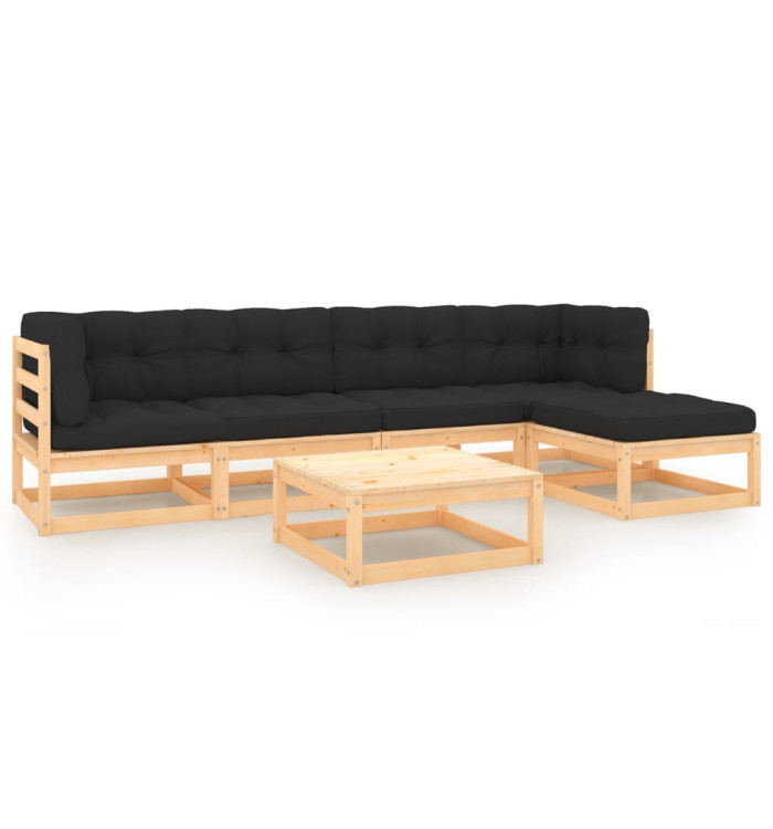 Salon de jardin 6 pcs avec coussins Bois de pin massif | Mobilier & Déco