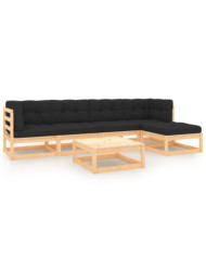 Salon de jardin 6 pcs avec coussins Bois de pin massif | Mobilier & Déco
