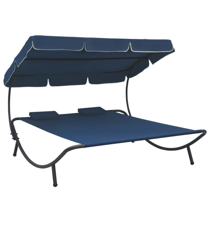Lit de repos d'extérieur avec auvent et oreillers bleu | Mobilier & Déco