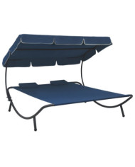 Lit de repos d'extérieur avec auvent et oreillers bleu | Mobilier & Déco