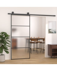 Porte coulissante Verre ESG dépoli et aluminium 90x205 cm Noir | Mobilier & Déco