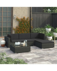 Salon de jardin 5 pcs avec coussins Résine tressée Noir | Mobilier & Déco