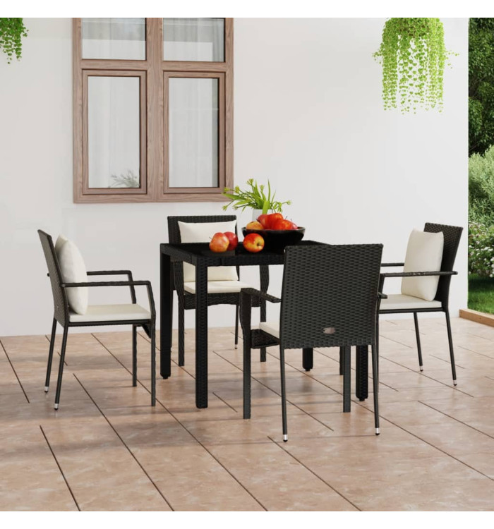 Chaises de jardin lot de 4 avec coussins Résine tressée Noir | Mobilier & Déco
