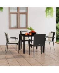Chaises de jardin lot de 4 avec coussins Résine tressée Noir | Mobilier & Déco