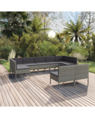 Salon de jardin 9 pcs avec coussins Résine tressée Gris | Mobilier & Déco